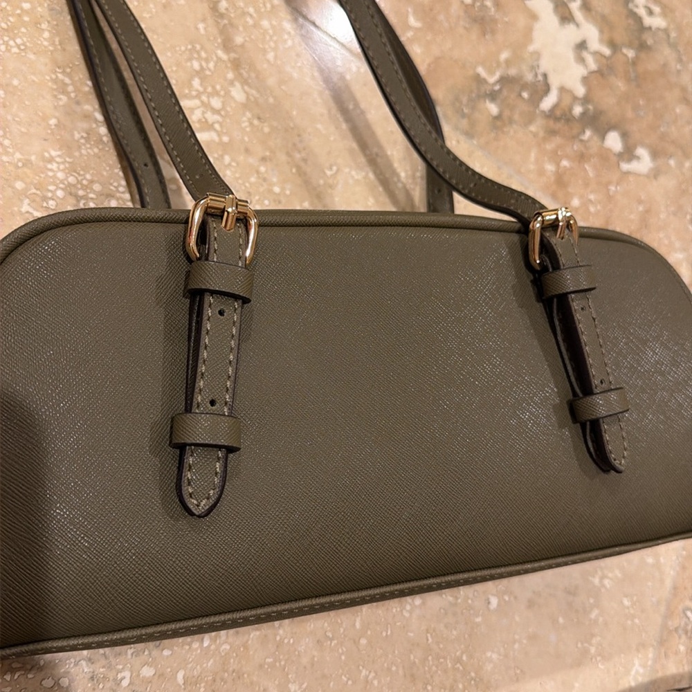 GUESS Olive Green Saffiano Leather Shoulder Bag - Picture 7 of 7